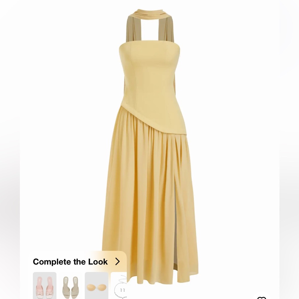 Cider Yellow Chiffon Sculptural Strapless Corset Maxi Dress With Scarf Medium